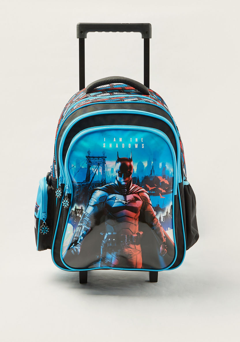 Batman Print Trolley Backpack with Adjustable Strap and Zip Closure-Trolleys-image-0
