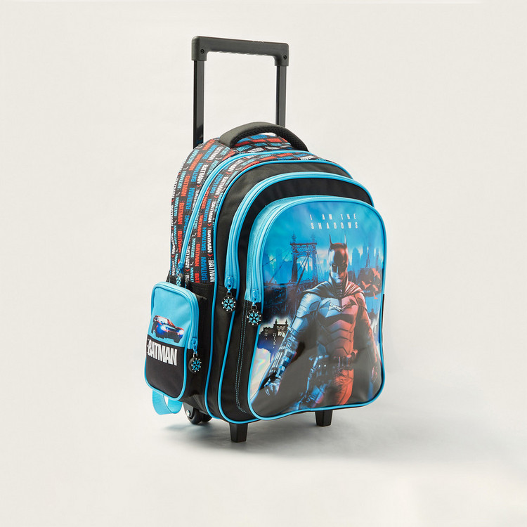 Batman Print Trolley Backpack with Adjustable Strap and Zip Closure