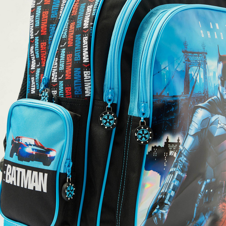 Batman Print Trolley Backpack with Adjustable Strap and Zip Closure