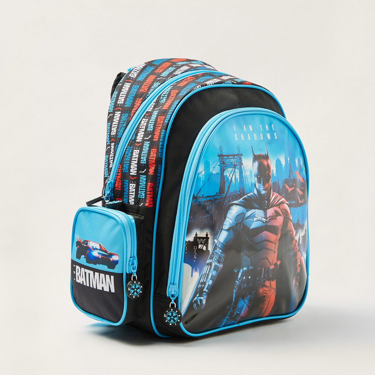 Batman Print Backpack with Adjustable Strap and Zip Closure