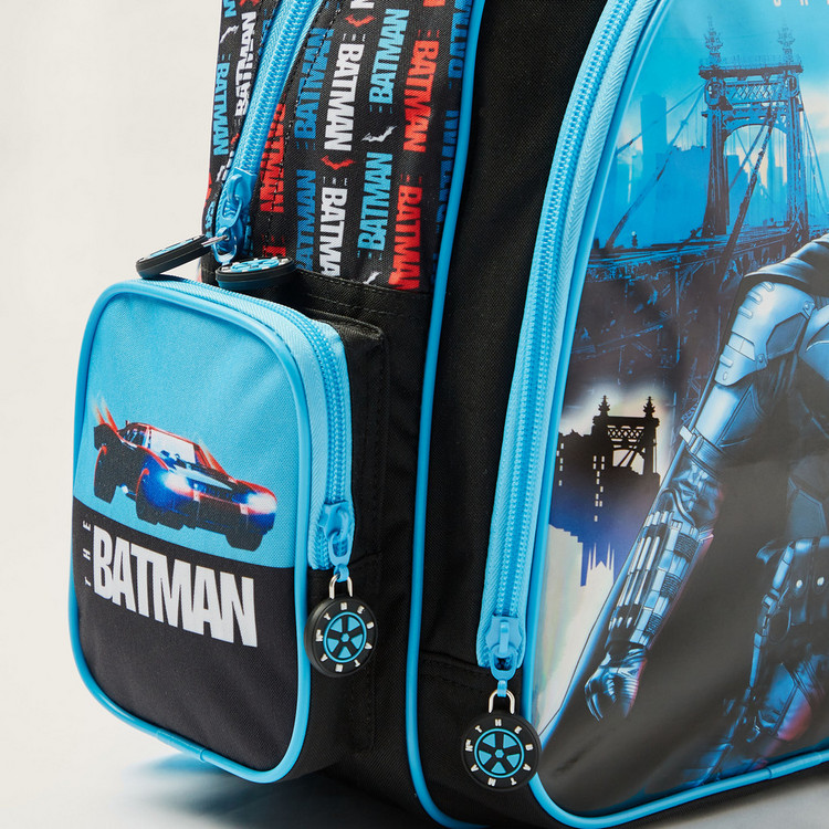 Batman Print Backpack with Adjustable Strap and Zip Closure