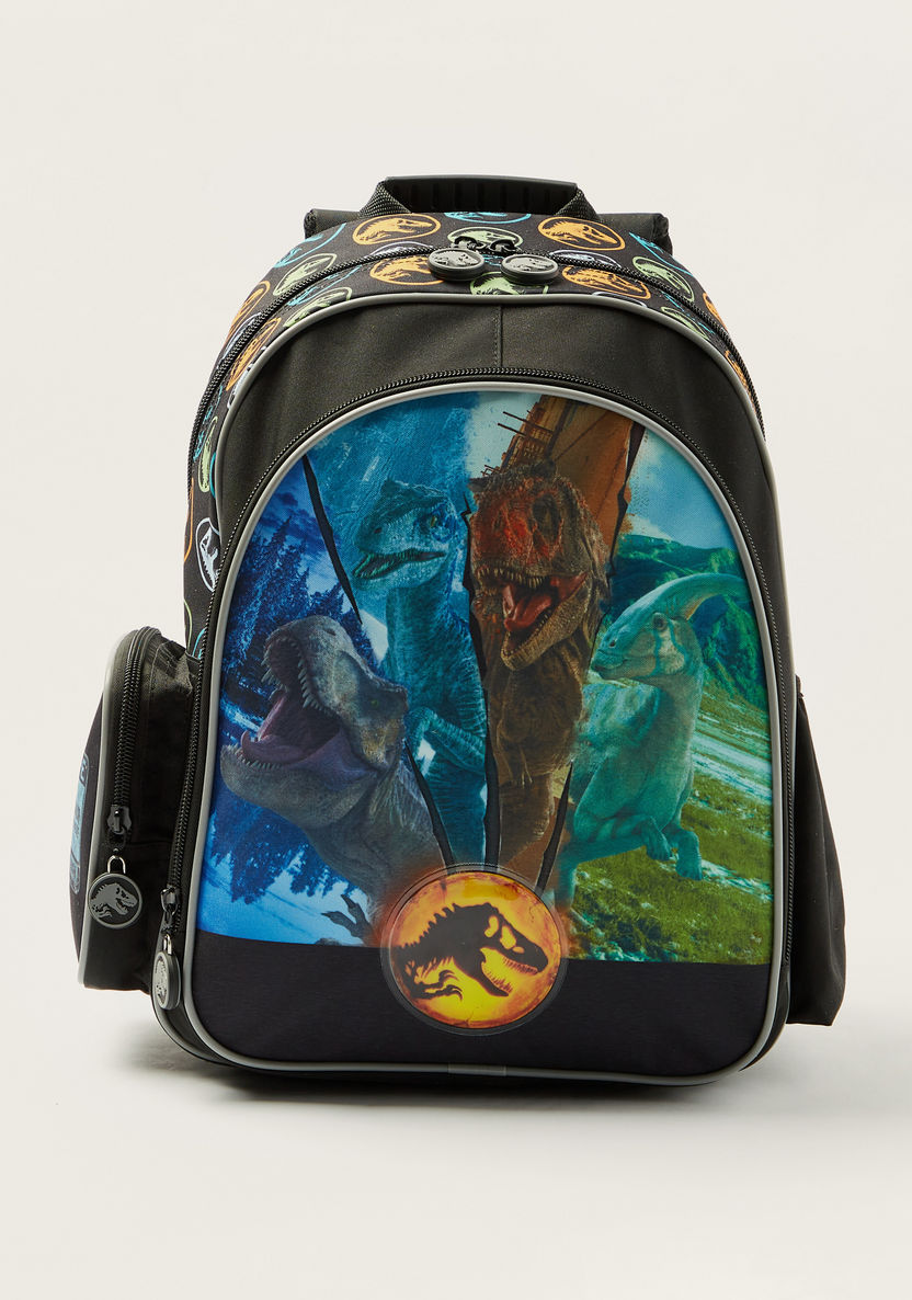 First Kid Dinosaur Print Backpack with Adjustable Shoulder Straps - 14 inches-Backpacks-image-0