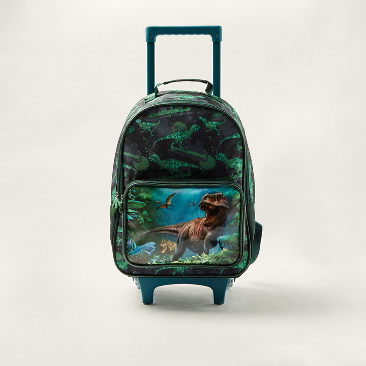 First Kid Jurassic World Print Trolley Backpack with Retractable Handle - 16 inches