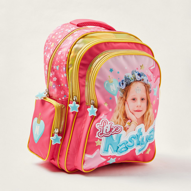 First Kid Like Nastya Print 16-inch Backpack with Zip Closure