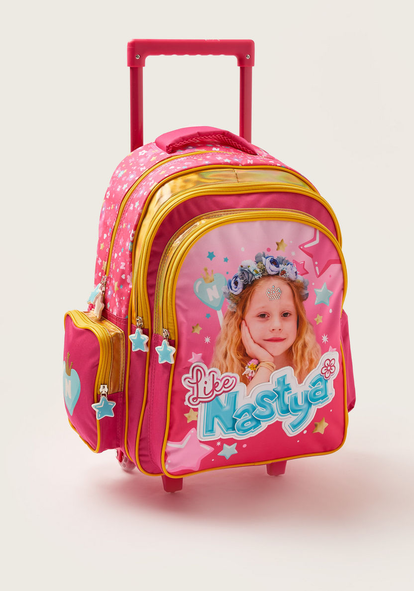 First Kid Like Nastya Print Trolley Backpack with Wheels - 16 inches-Trolleys-image-1