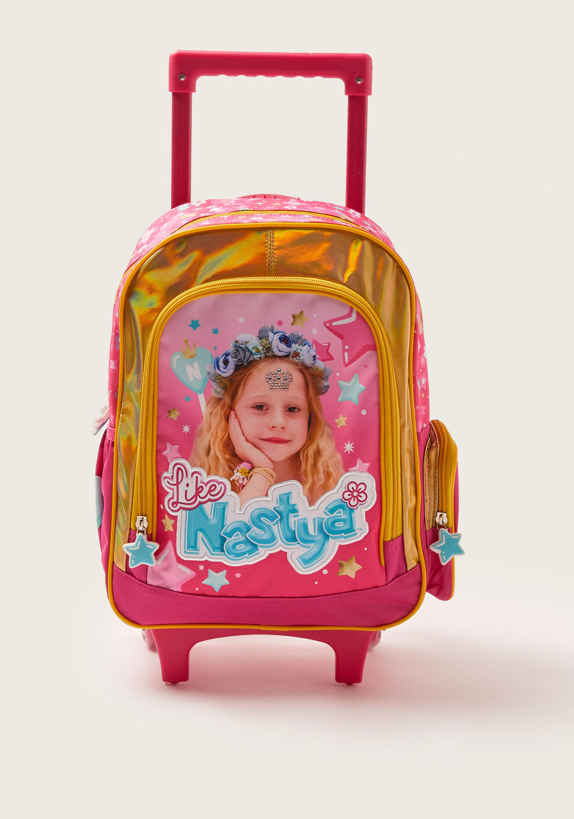 First Kid Like Nastya Print Trolley Backpack with Wheels - 16 inches-Trolleys-image-0
