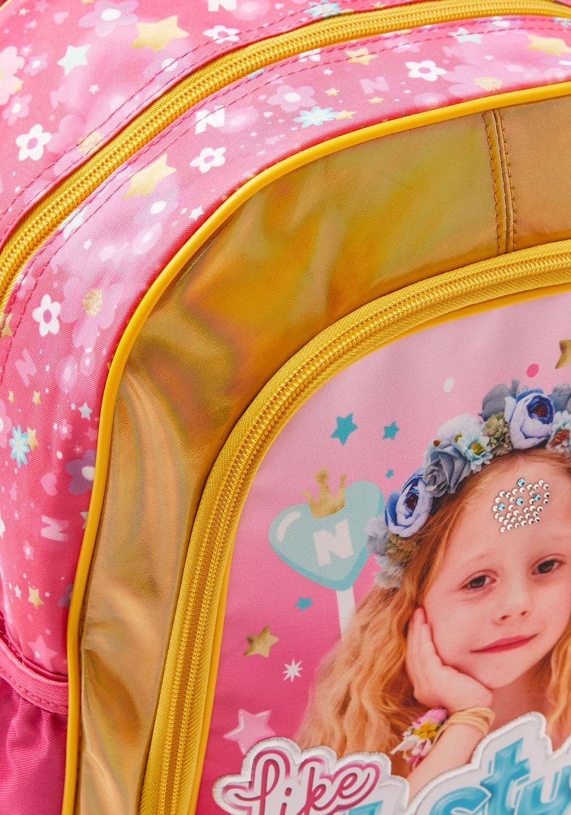 First Kid Like Nastya Print Trolley Backpack with Wheels - 16 inches-Trolleys-image-2