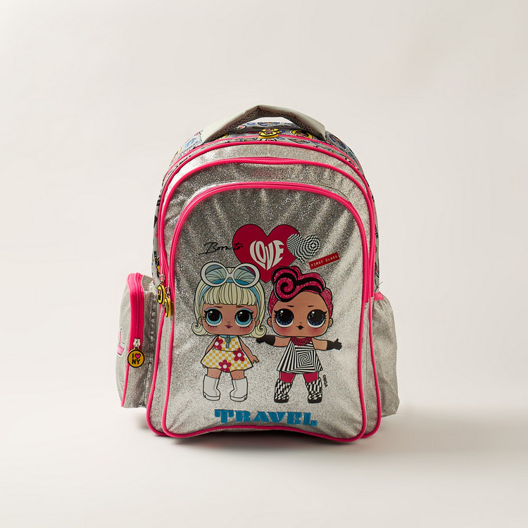 L.O.L. Surprise! Glitter Print 16-inch Backpack with Zip Closure