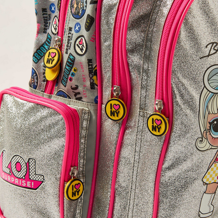 L.O.L. Surprise! Glitter Print 16-inch Backpack with Zip Closure