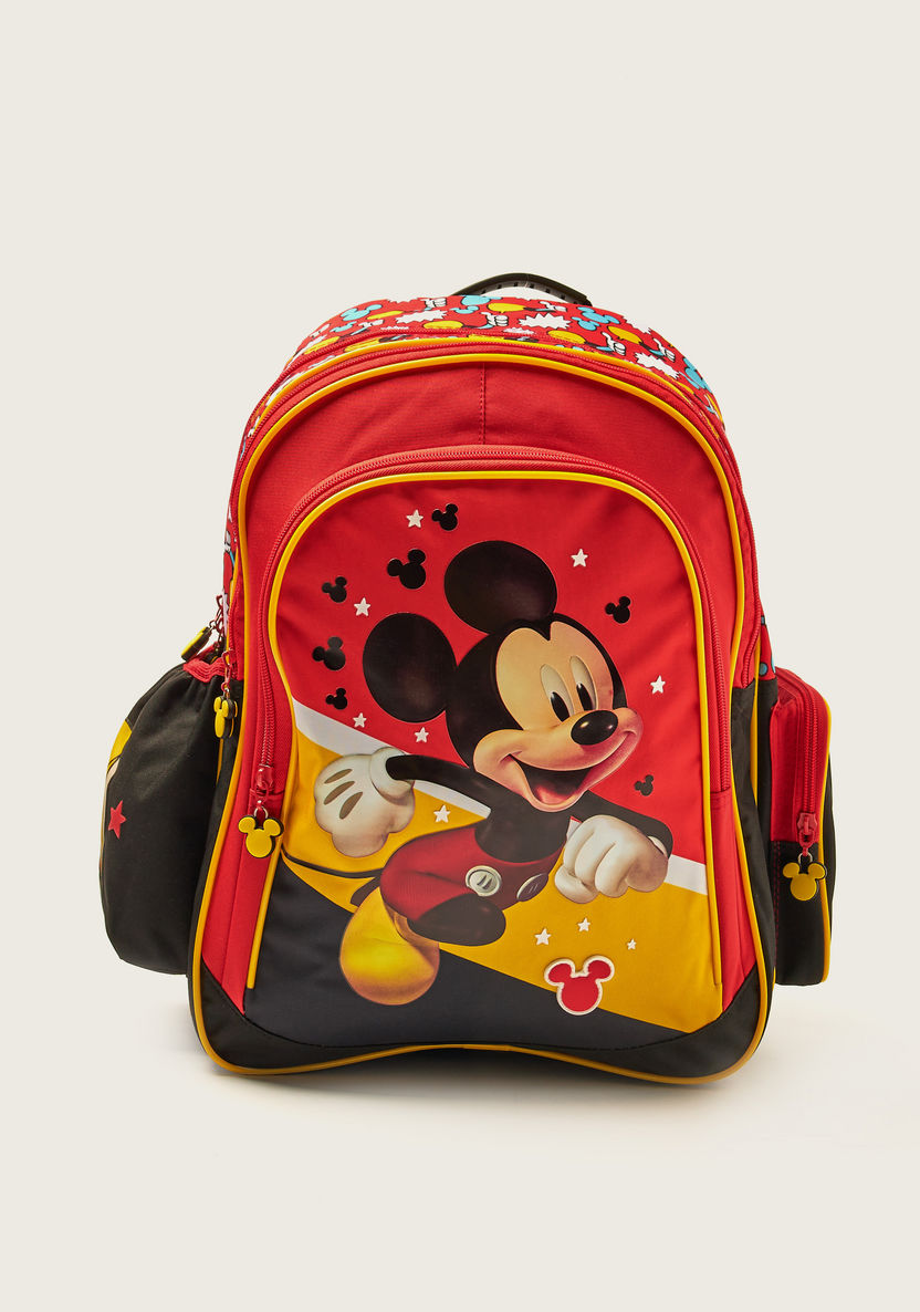 Disney Mickey Mouse Print Backpack with Shoulder Straps - 16 inches-Backpacks-image-0