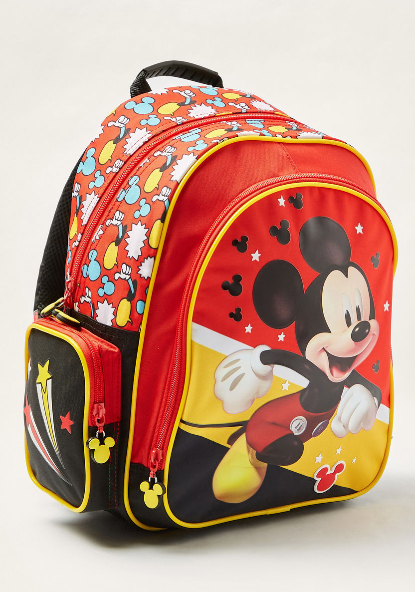 Disney Mickey Mouse Print 14-inch Backpack with Zip Closure-Backpacks-image-1