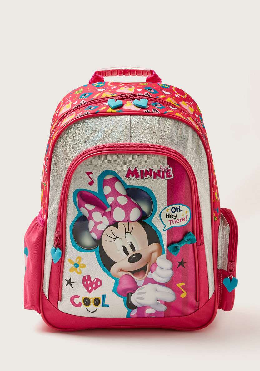 Disney Minnie Mouse Glitter Print 15-inch Backpack with Zip Closure-Backpacks-image-0