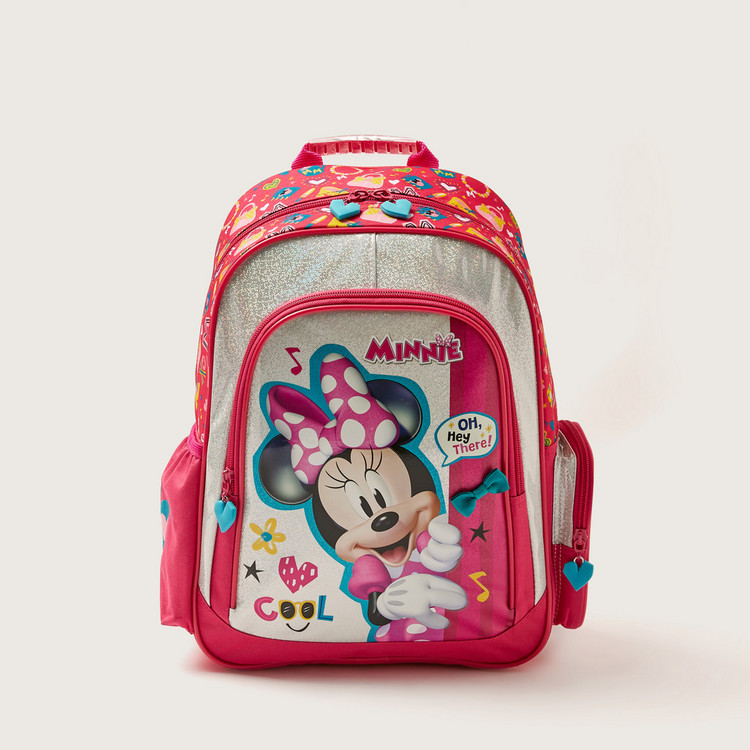 Disney Minnie Mouse Glitter Print 15-inch Backpack with Zip Closure