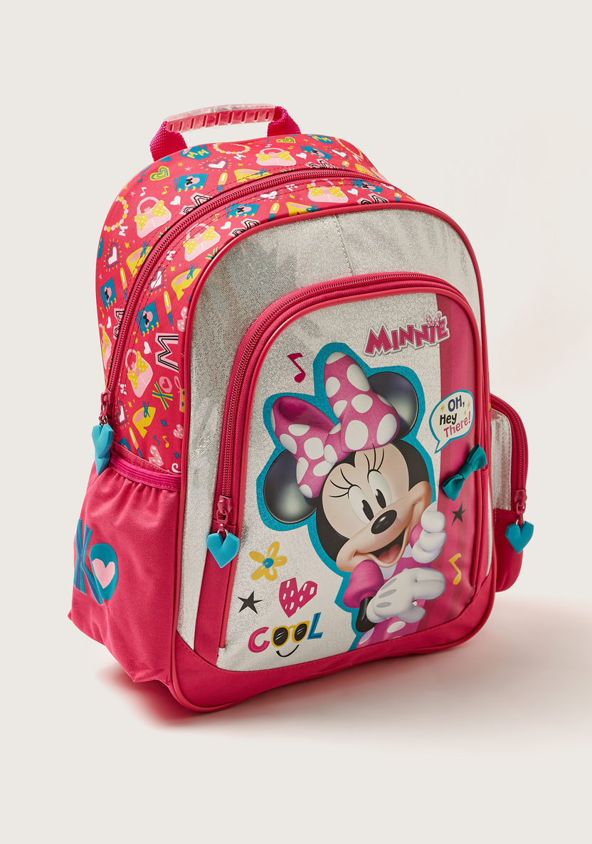 Disney Minnie Mouse Glitter Print 15-inch Backpack with Zip Closure-Backpacks-image-1