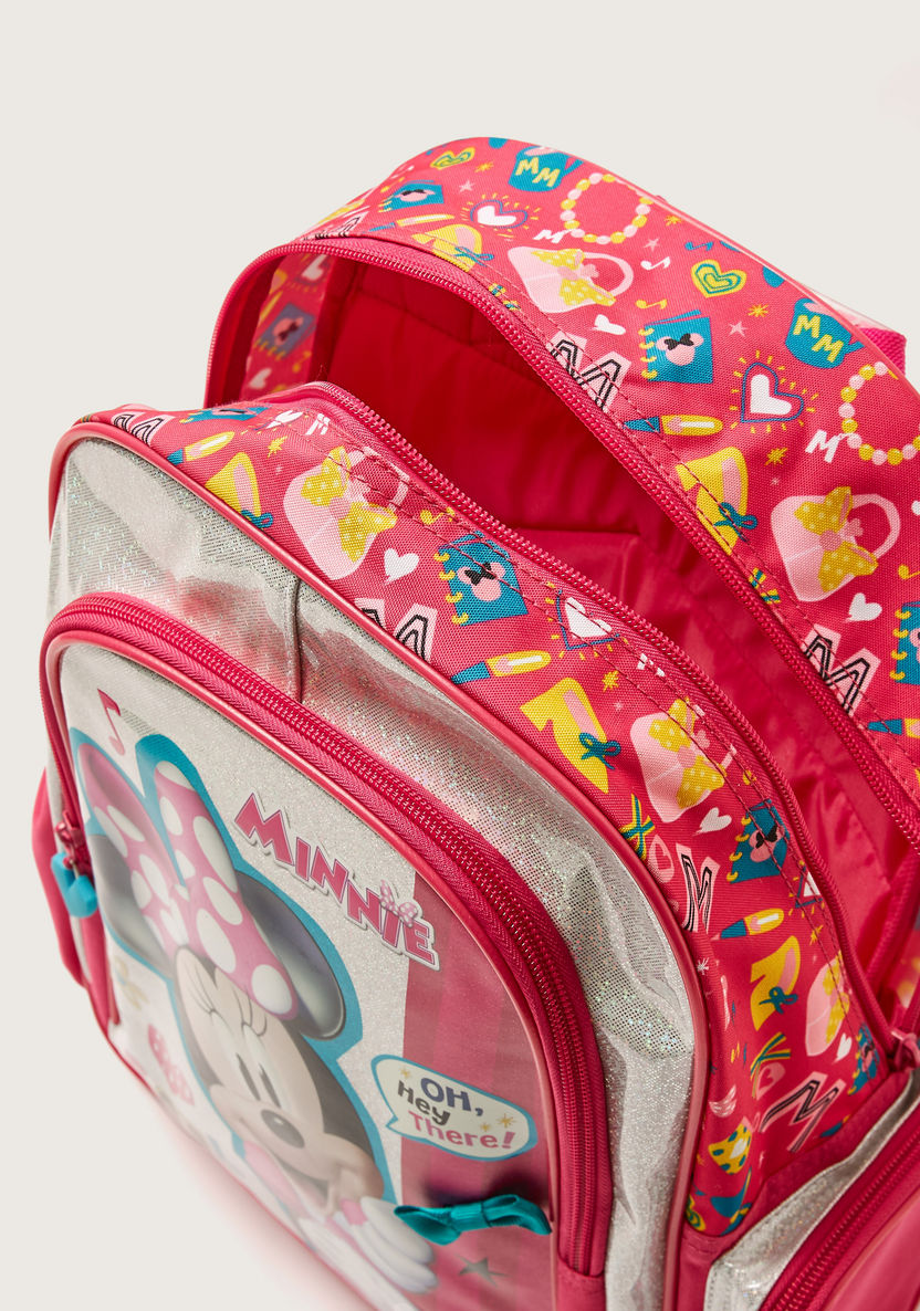 Disney Minnie Mouse Glitter Print 15-inch Backpack with Zip Closure-Backpacks-image-4