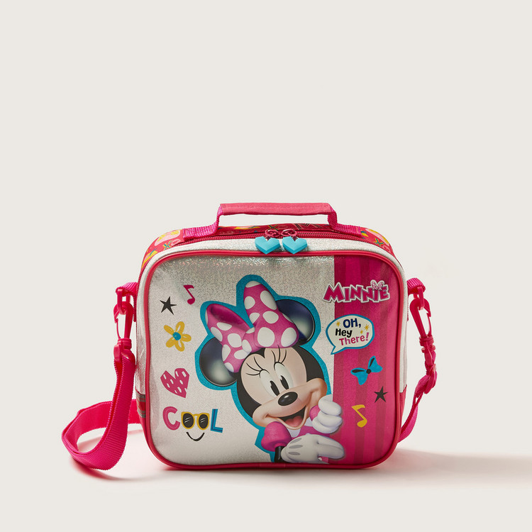 Disney Minnie Mouse Glitter Print Lunch Bag with Zip Closure