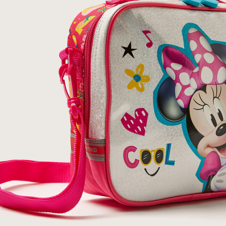 Disney Minnie Mouse Glitter Print Lunch Bag with Zip Closure