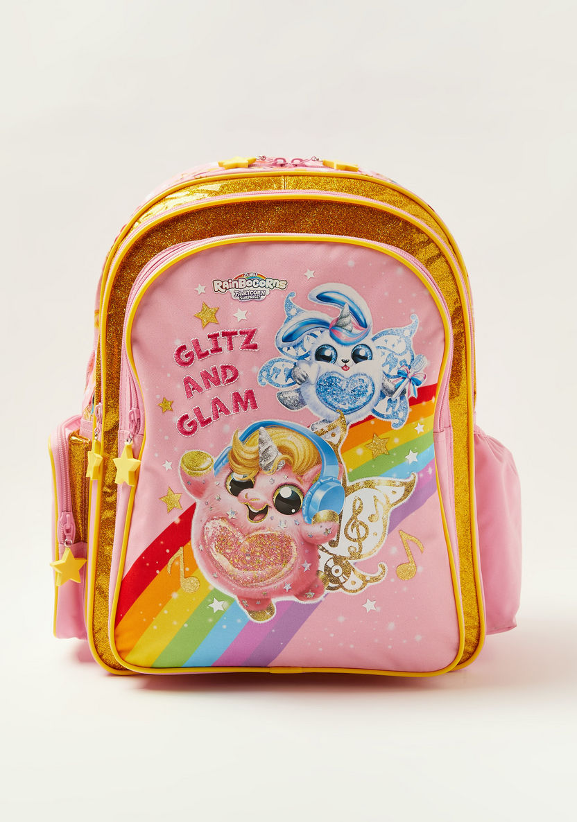 First Kid Rainbocorns Glitter Print 14-inch Backpack with Zip Closure-Backpacks-image-0