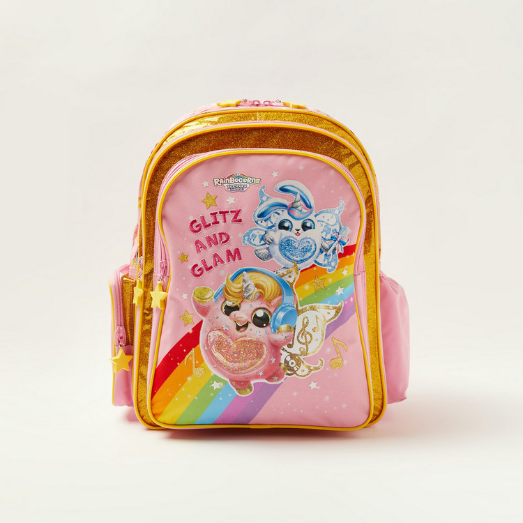 First Kid Rainbocorns Glitter Print 14-inch Backpack with Zip Closure