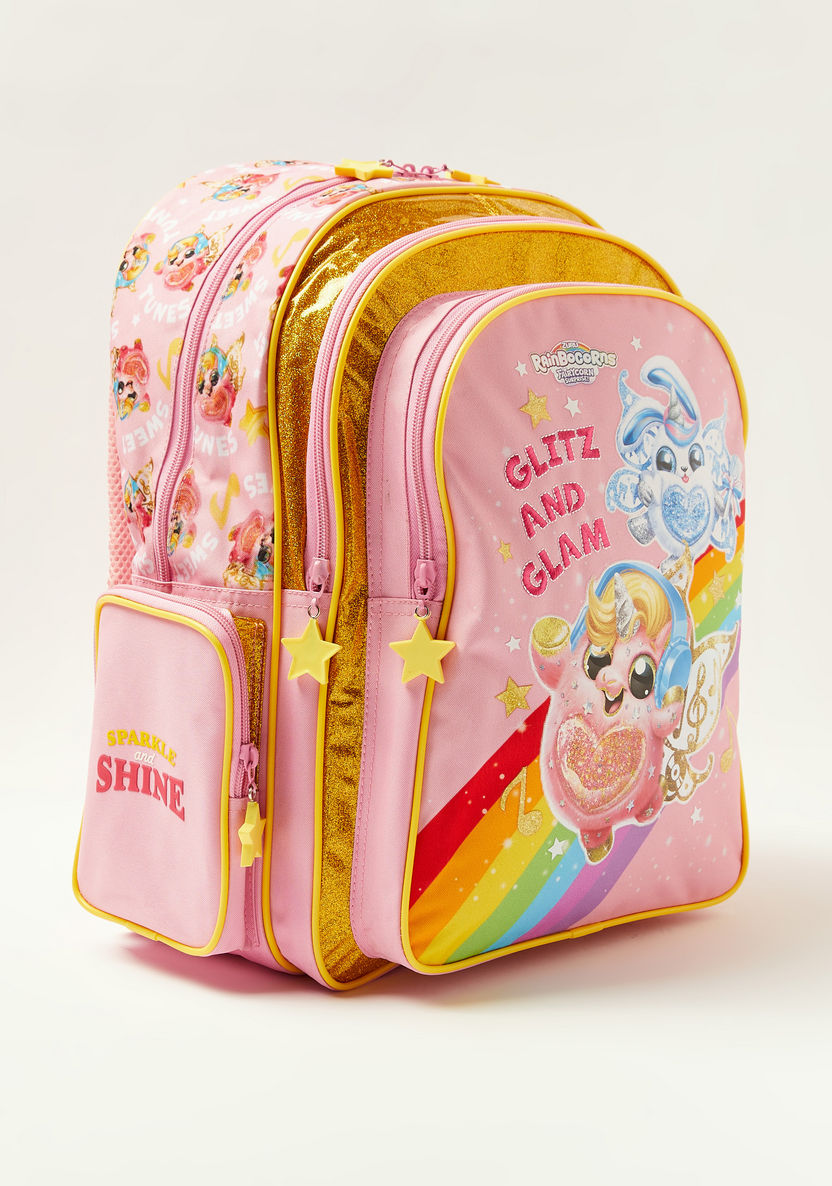 First Kid Rainbocorns Glitter Print 14-inch Backpack with Zip Closure-Backpacks-image-1