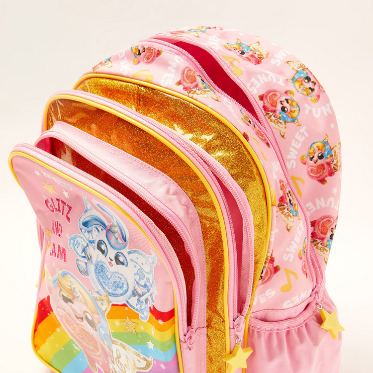First Kid Rainbocorns Glitter Print 14-inch Backpack with Zip Closure
