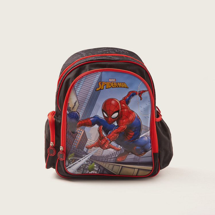 First Kid Spider-Man Print Backpack with Adjustable Shoulder Straps - 14 inches