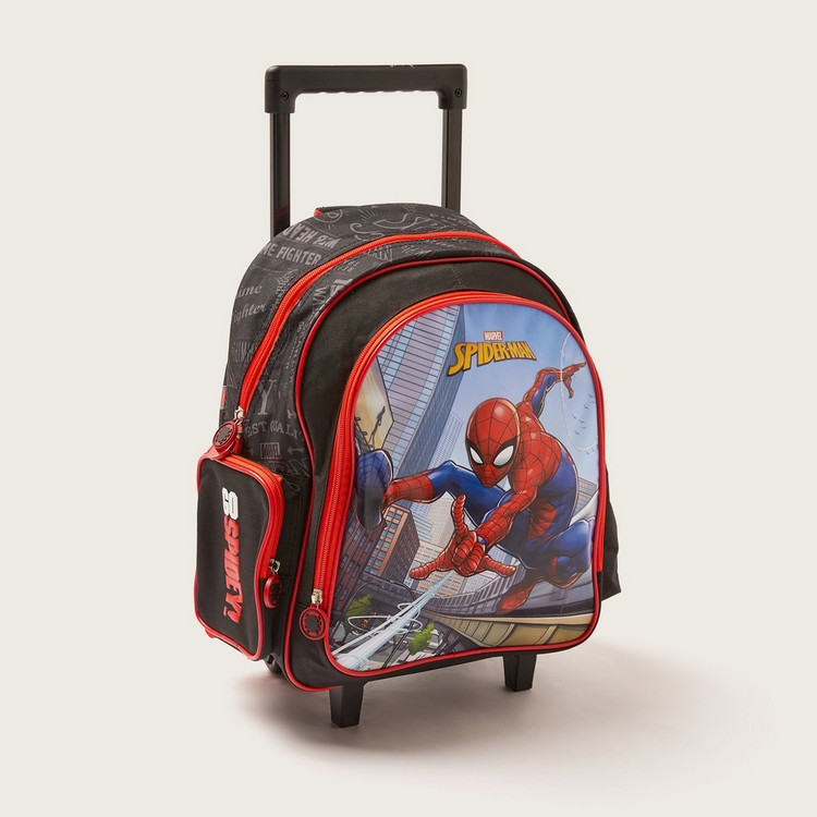 First Kid Spiderman Print Trolley Bag with Retractable Handle - 16 inches