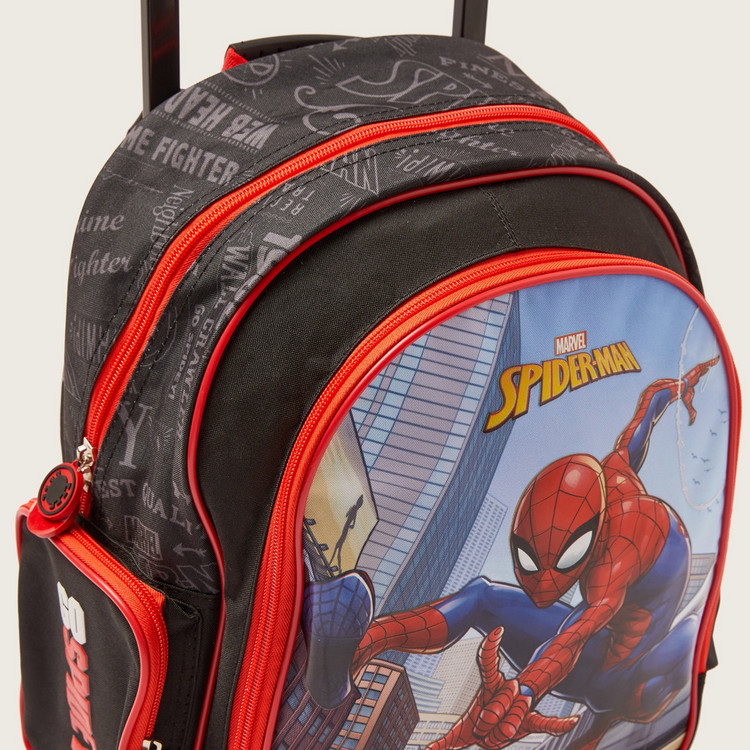 First Kid Spiderman Print Trolley Bag with Retractable Handle - 16 inches