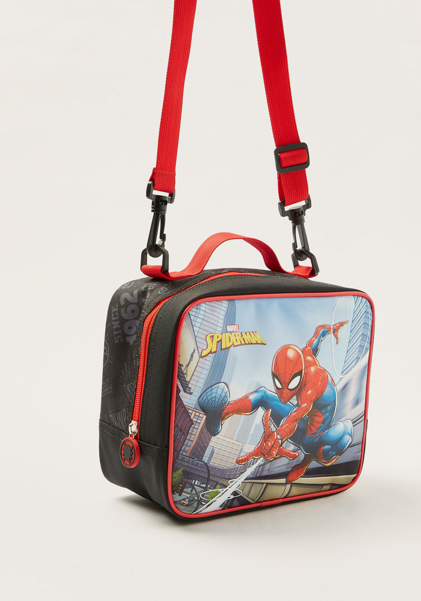 First Kid Spider-Man Print Lunch Bag with Detachable Strap and Zip Closure-Lunch Bags-image-1