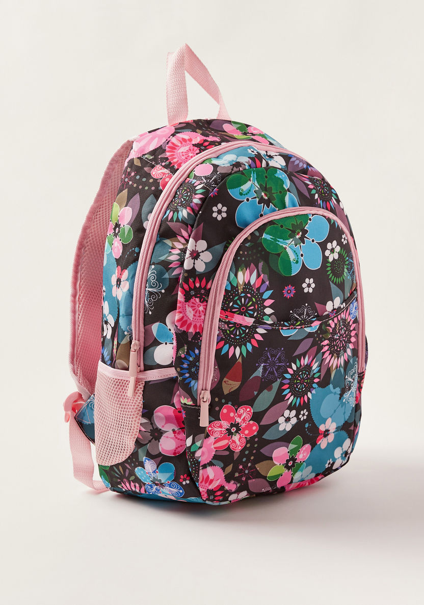 Juniors Floral Print Backpack with Laptop Sleeve and USB Port - 18 inches-Backpacks-image-1