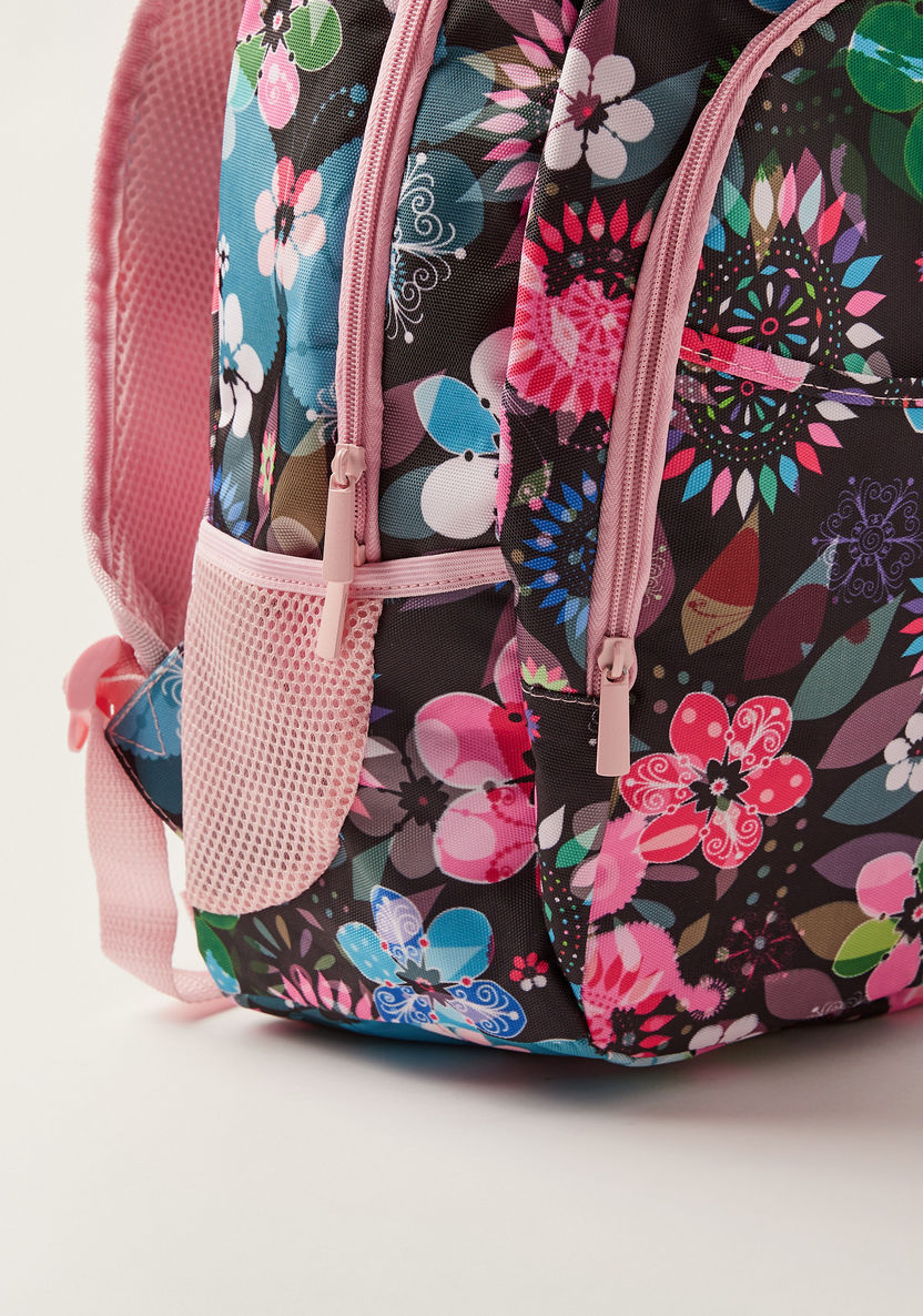 Juniors Floral Print Backpack with Laptop Sleeve and USB Port - 18 inches-Backpacks-image-2