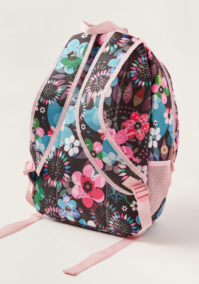Juniors Floral Print Backpack with Laptop Sleeve and USB Port - 18 inches-Backpacks-image-3