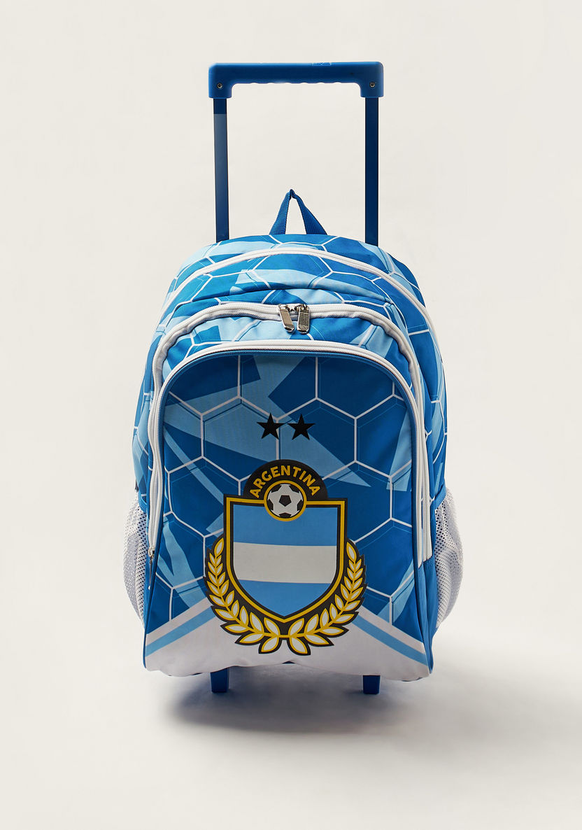 First Kid Argentina Print Trolley Backpack with Zip Closure-Trolleys-image-0