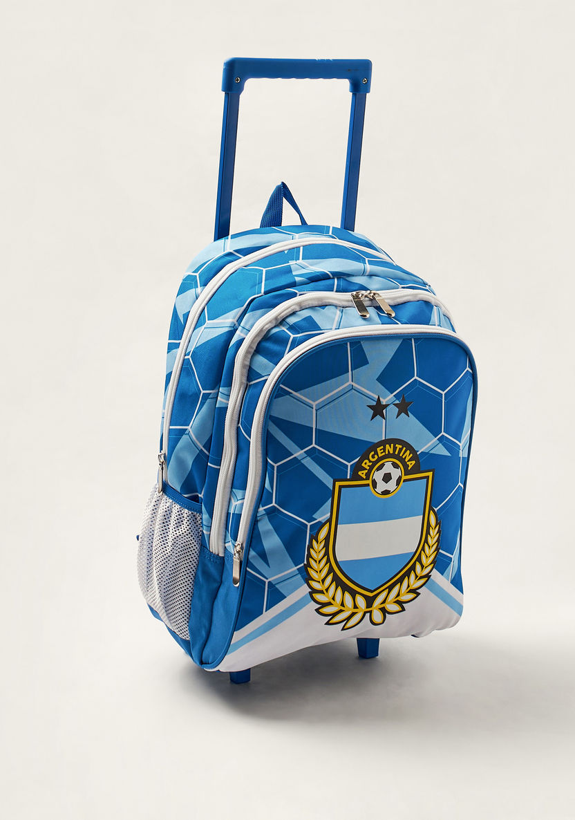 First Kid Argentina Print Trolley Backpack with Zip Closure-Trolleys-image-1