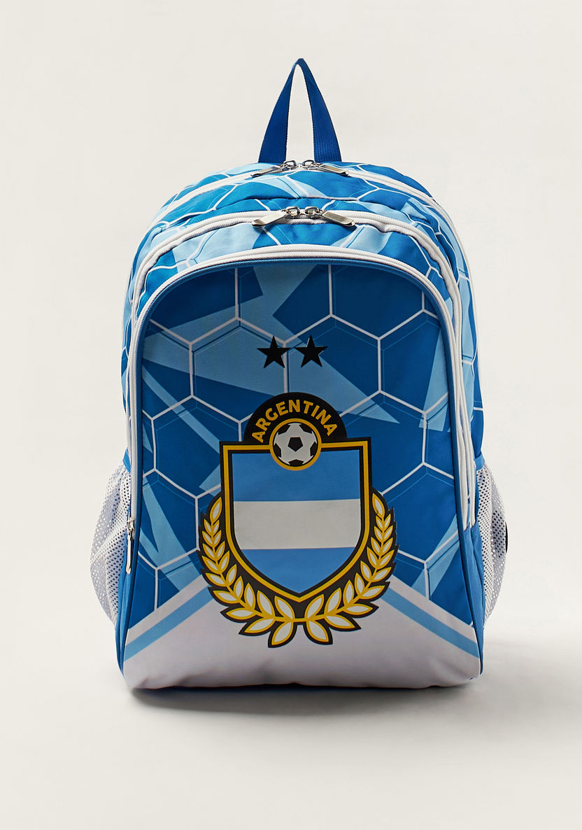 First Kid Argentina Print Backpack with Adjustable Straps and Zip Closure-Backpacks-image-0