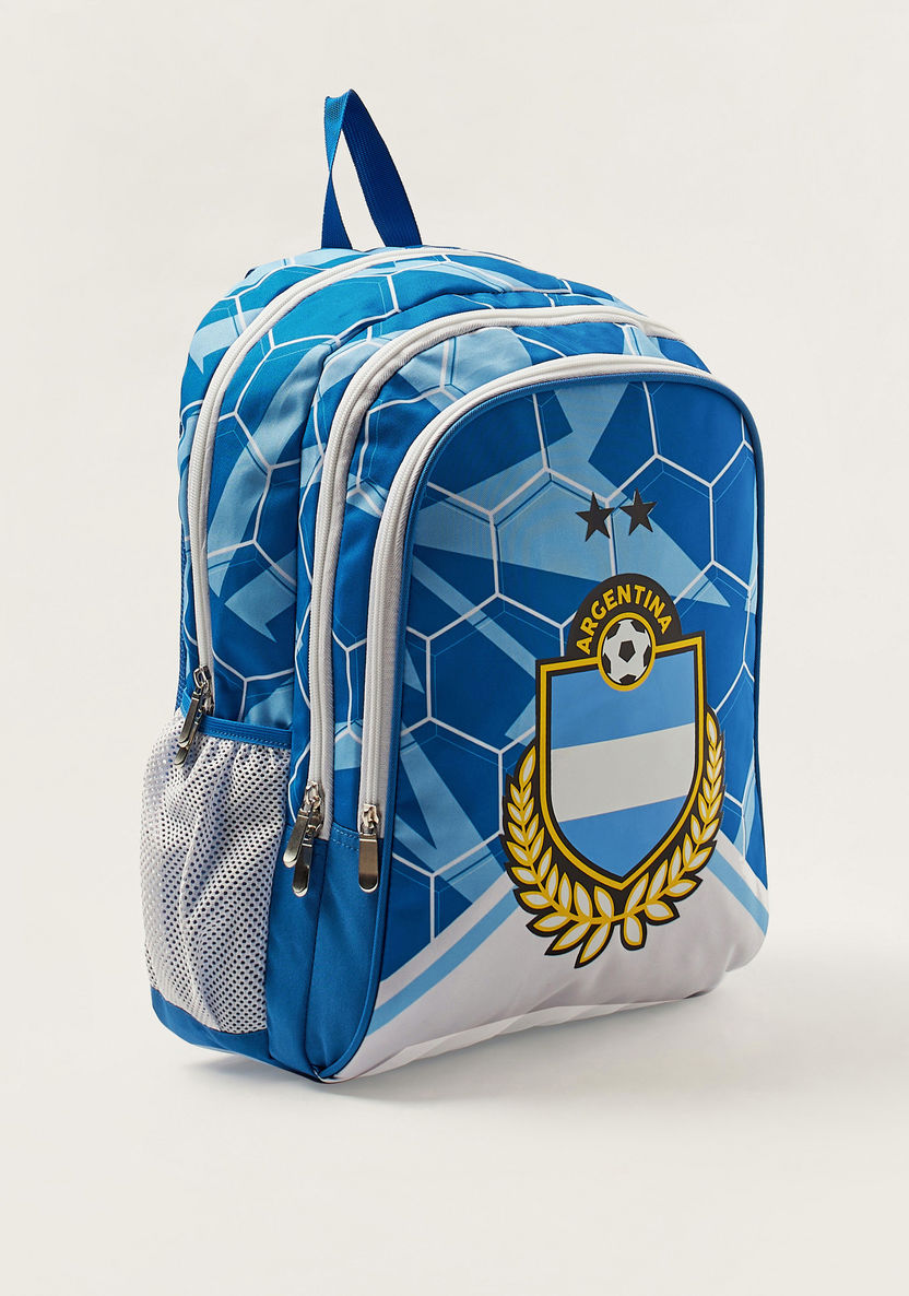 First Kid Argentina Print Backpack with Adjustable Straps and Zip Closure-Backpacks-image-1