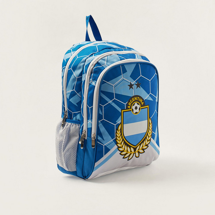 First Kid Argentina Print Backpack with Adjustable Straps and Zip Closure