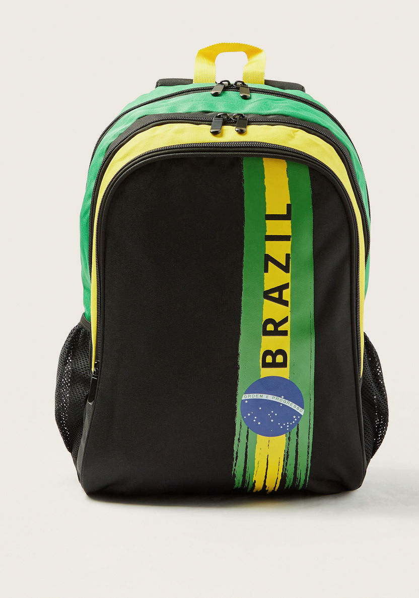 First Kid Brazil Print Backpack with Adjustable Straps and Zip Closure-Backpacks-image-0