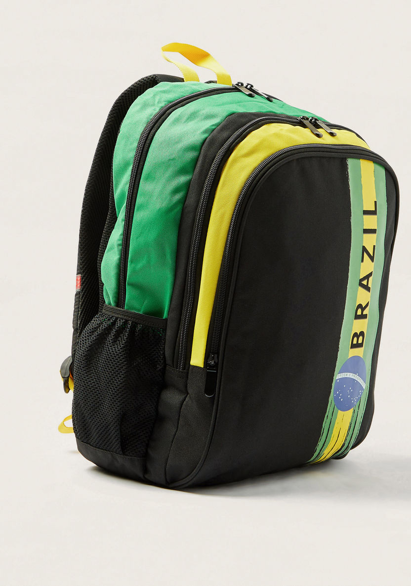 First Kid Brazil Print Backpack with Adjustable Straps and Zip Closure-Backpacks-image-1