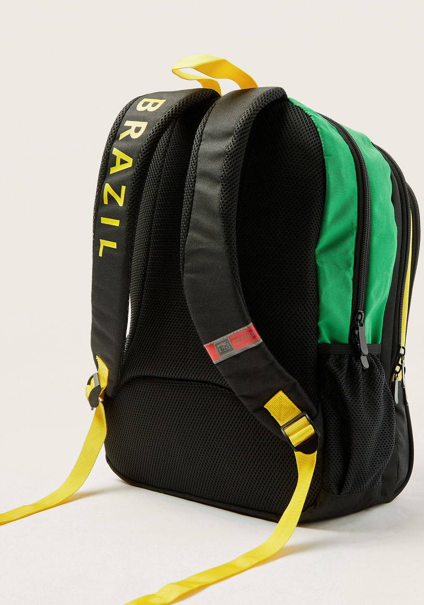 First Kid Brazil Print Backpack with Adjustable Straps and Zip Closure-Backpacks-image-3