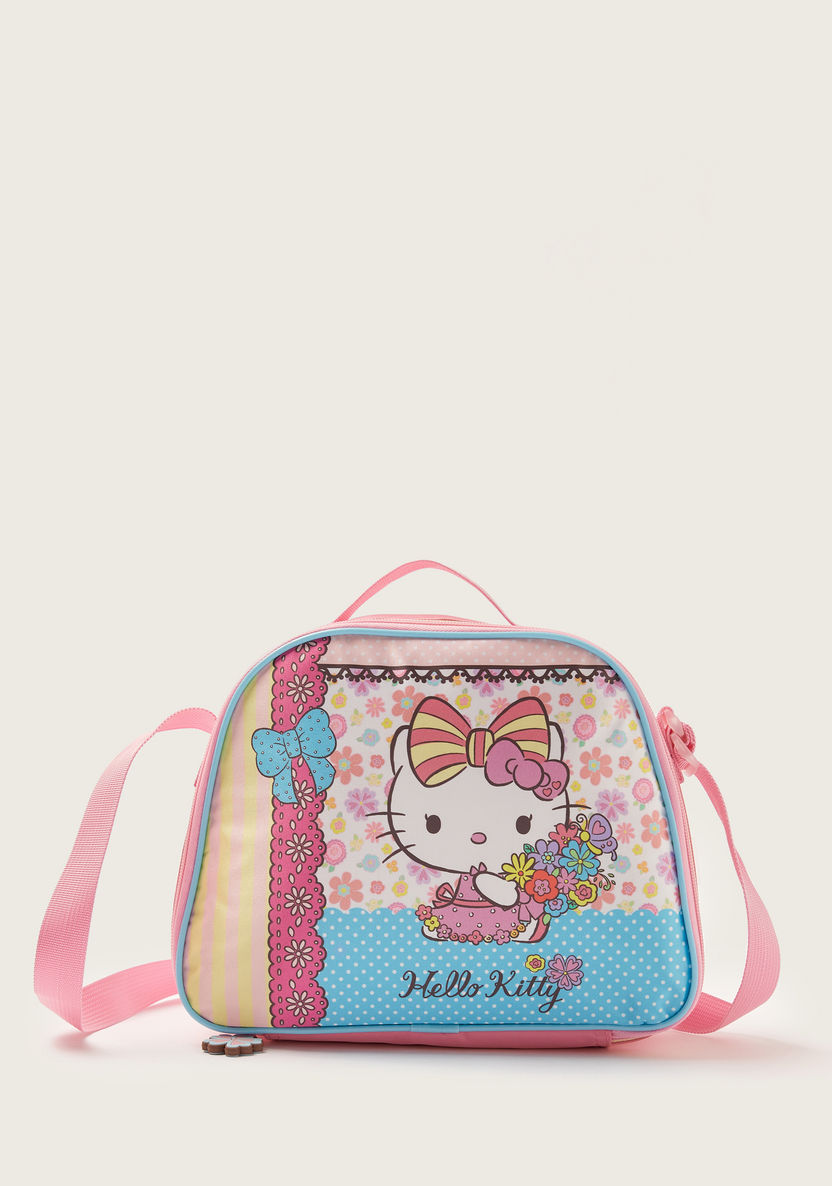 Sanrio Hello Kitty Print Lunch Bag with Adjustable Strap and Zip Closure-Lunch Bags-image-0