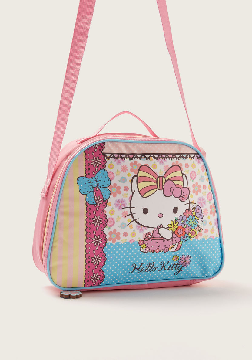 Sanrio Hello Kitty Print Lunch Bag with Adjustable Strap and Zip Closure-Lunch Bags-image-1