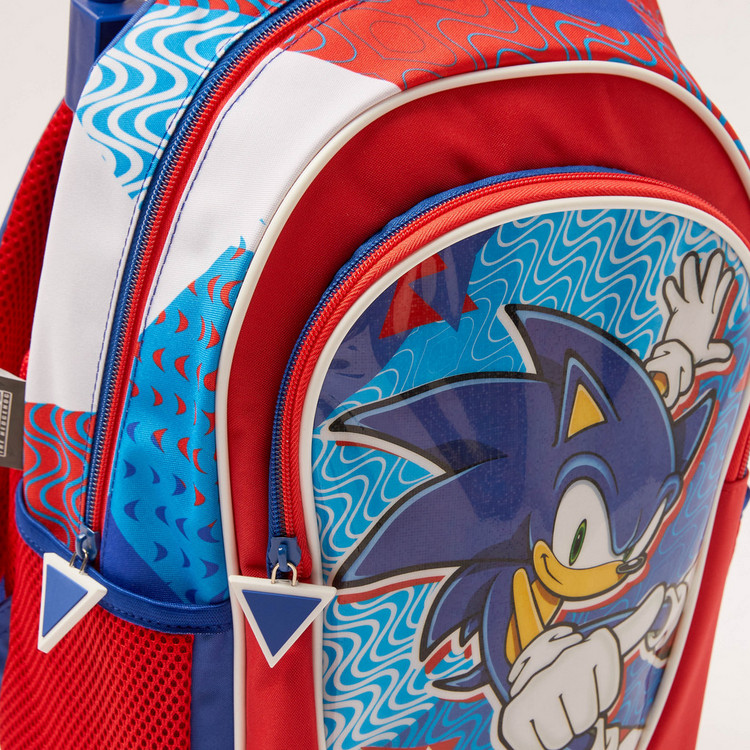 Sonic Printed Trolley Backpack with Retractable Handle - 14 inches