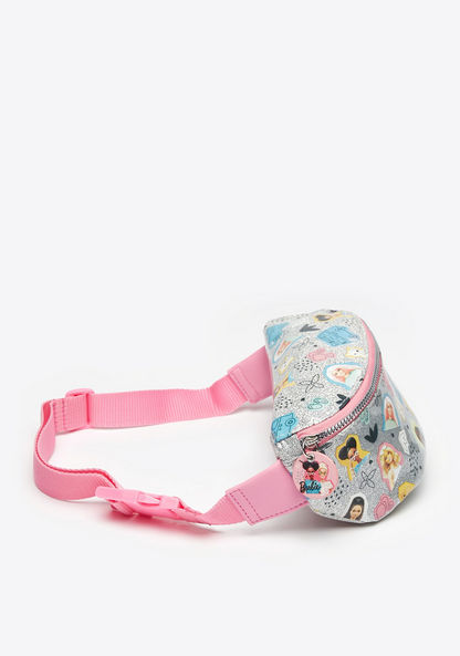 Barbie Printed Waist Bag with Buckle Strap and Zip Closure