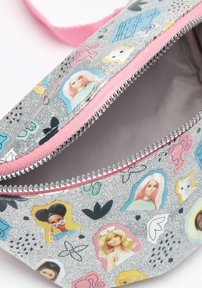 Barbie Printed Waist Bag with Buckle Strap and Zip Closure
