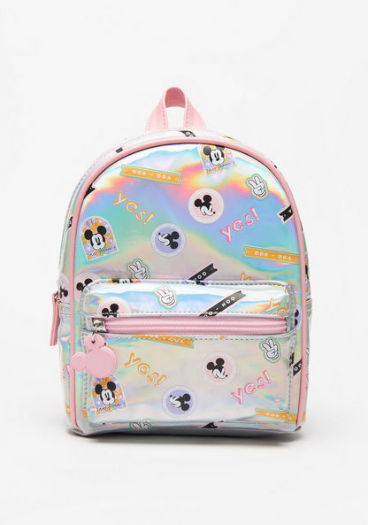 Mickey Mouse Print Backpack with Adjustable Shoulder Straps and Zip Closure