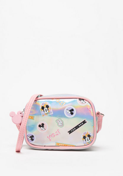 Disney All-Over Mickey Mouse Print Iridescent Crossbody Bag with Zip Closure