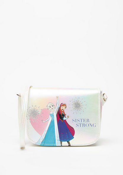 Frozen Print Crossbody Bag with Adjustable Strap and Flap Closure