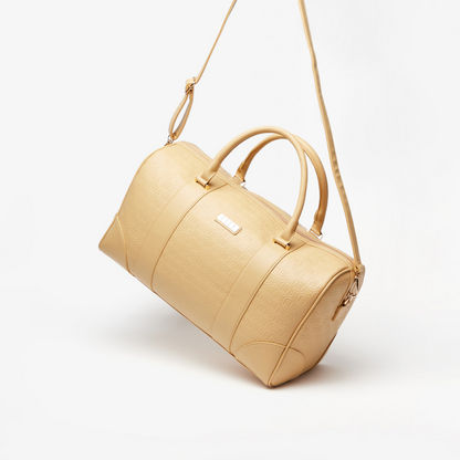Elle Logo Embossed Duffel Bag with Double Handles-Duffle Bags-image-1