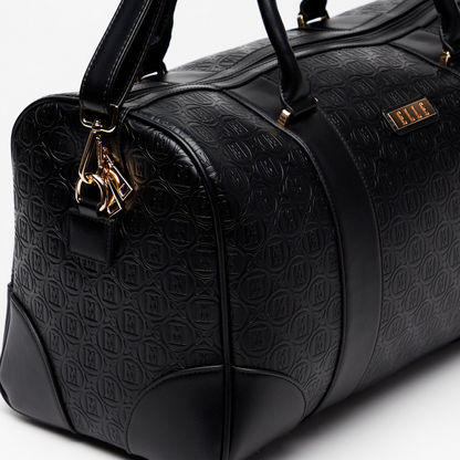 Elle Logo Embossed Duffel Bag with Double Handles-Duffle Bags-image-3